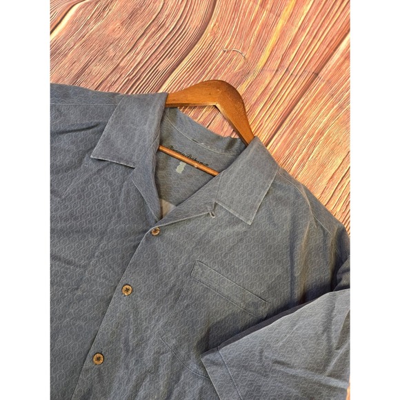 Tommy Bahama Other - Tommy Bahama Shirt Mens XXL Blue Silk Geometric Jacquard S/S Camp Button Up